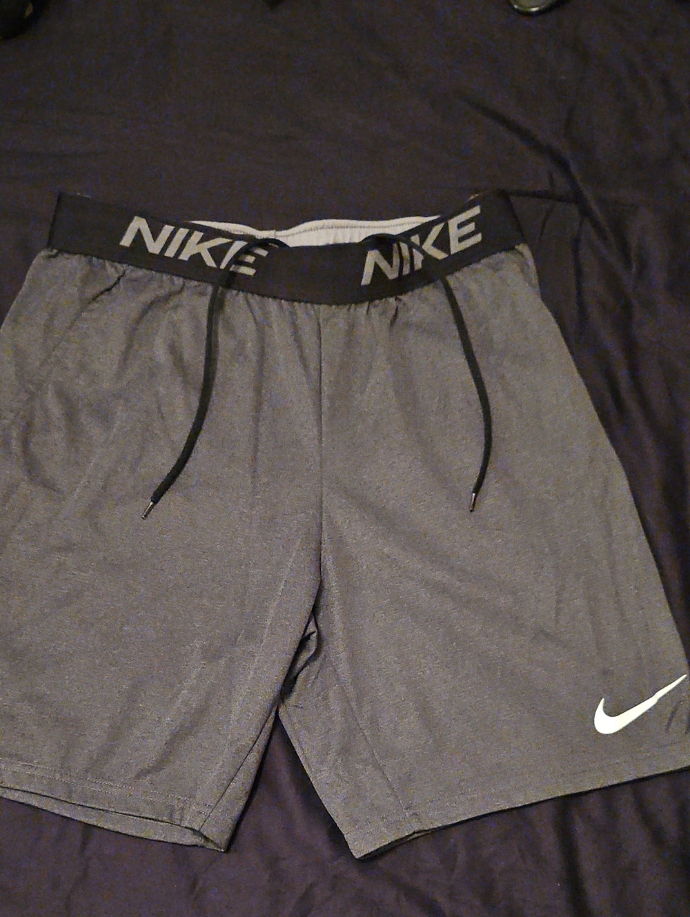 Nike Gray Athletic Shorts with Black Logo Waistband